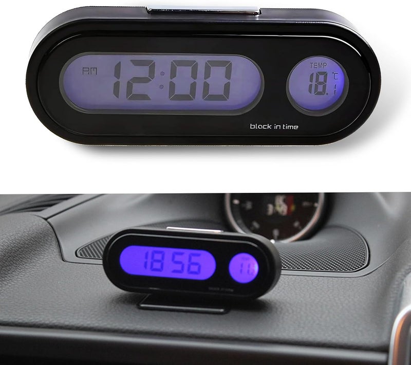 Eratus 1 PC Car 2.95" x 1.1" x 0.7" Digital Clock with Thermometer, Angle Adjustable Dashboard Vent Mini LCD Luminous Large Screen Clock, Black - Image 1